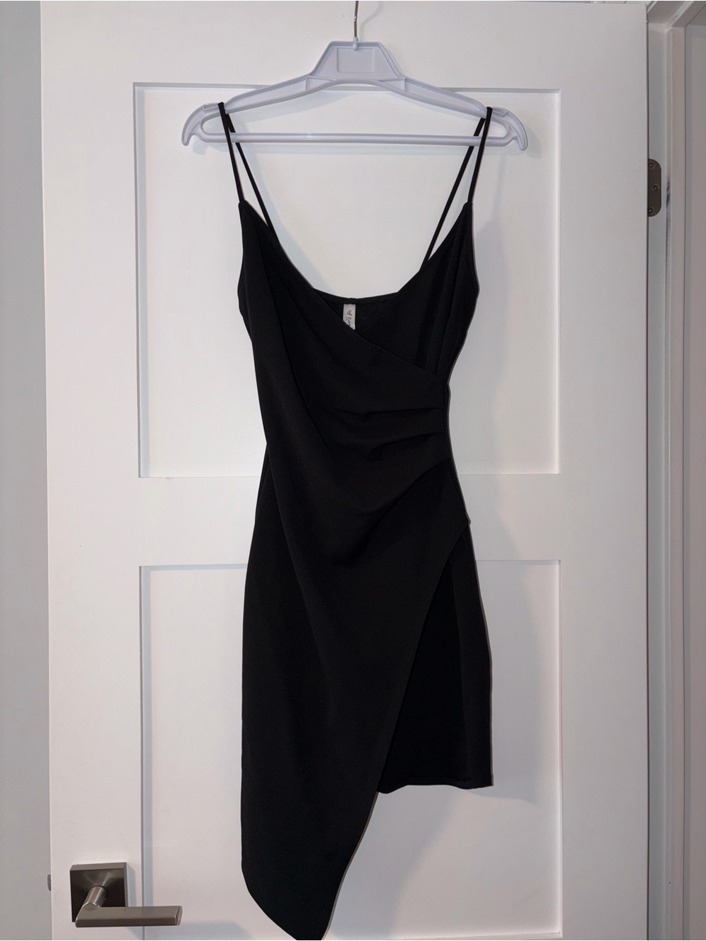 Little Black Asymmetric Slip Dress with Double Spaghetti Straps